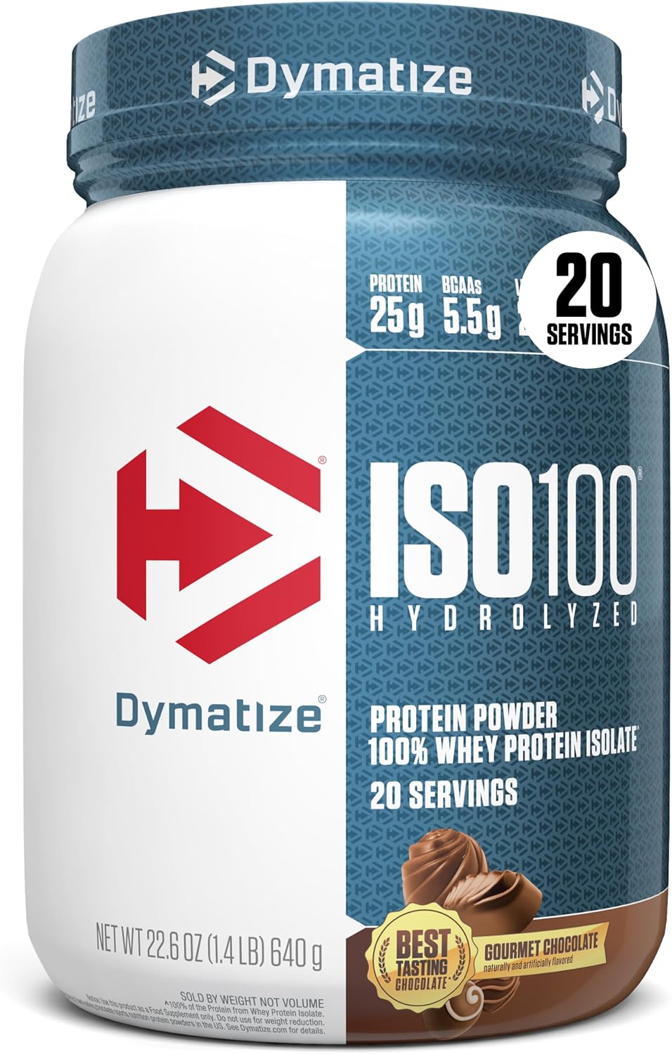 Dymatize ISO100 Protein Powder, 100% Whey Isolate, Gourmet Chocolate | 25g Protein, Hydrolyzed, Fast-Absorbing, Supports Muscle Health, 5.5g BCAAs, Gluten-Free, 76 Servings, 5 lb
