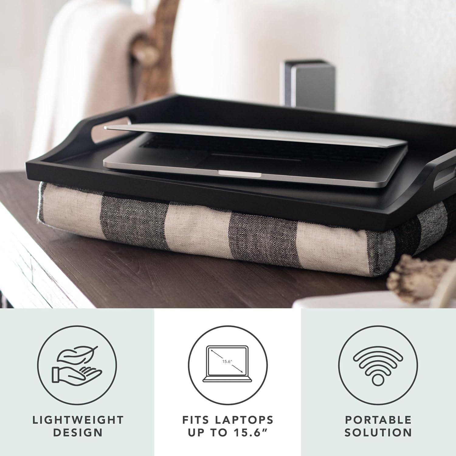 ROSSIE HOME Wood Lap Tray – Natural Acacia, Fits 15.6” Laptops