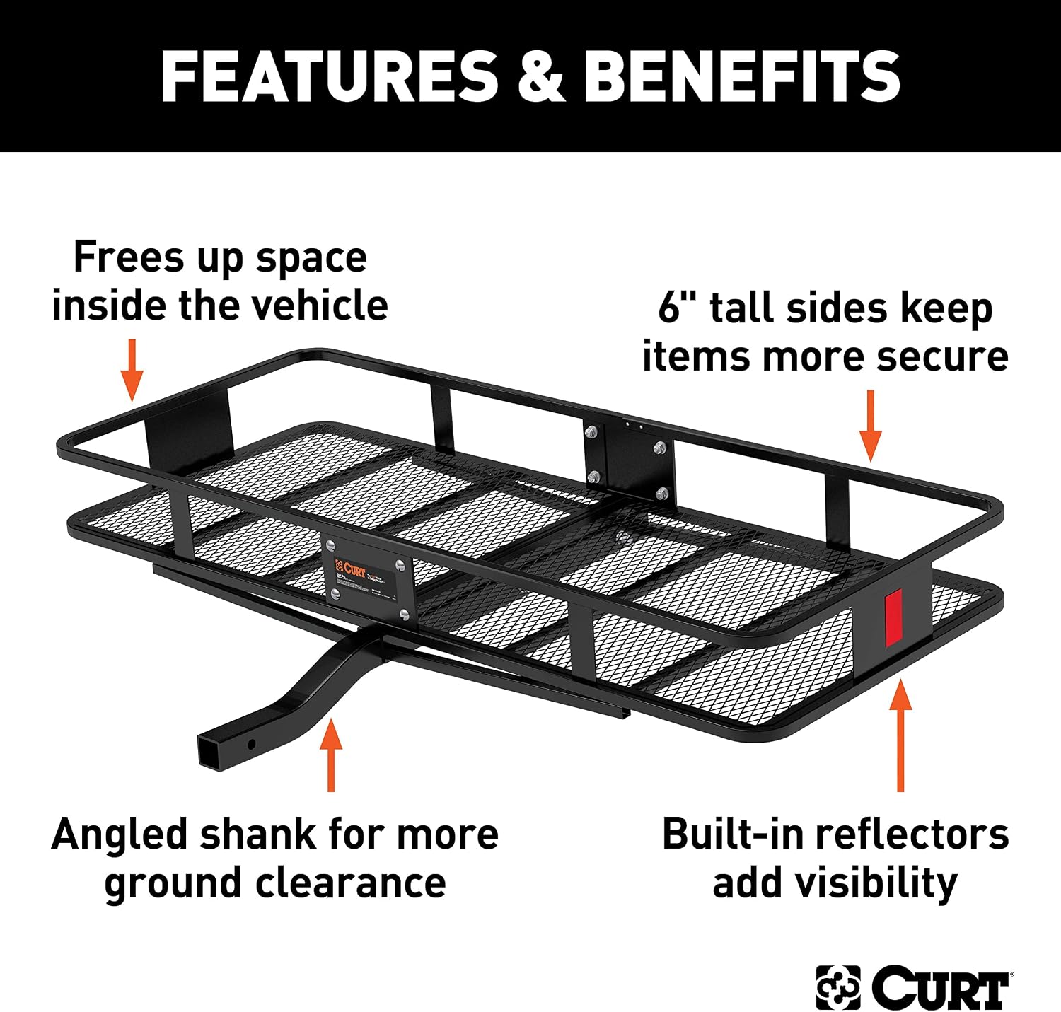 CURT 18152 Cargo Basket Hitch Trailer Hitch Cargo Carrier, 500 lbs. Capacity, 60-Inch x 24-Inch x 6-Inch, Fits 2-Inch Receiver