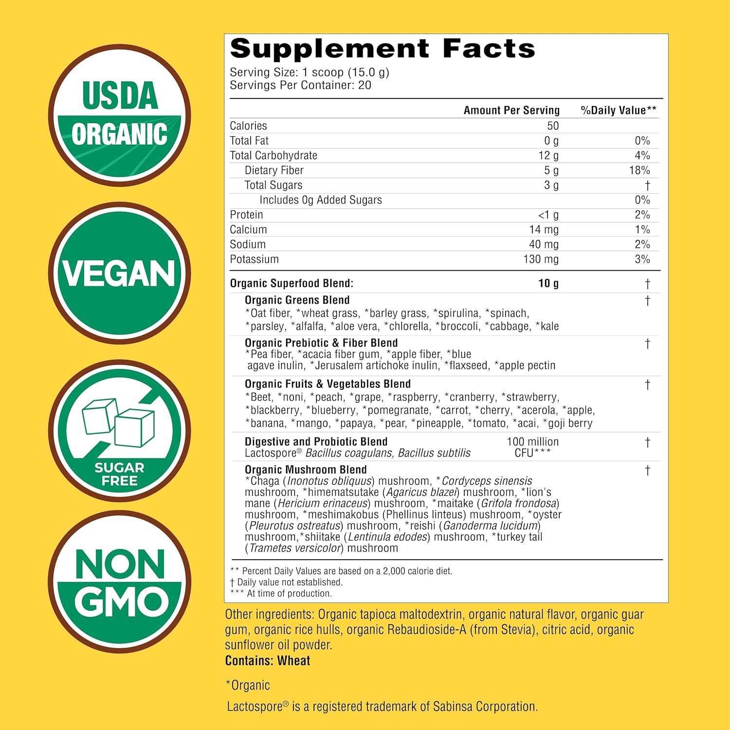 Country Farms Organic Super Greens Powder, Daily Greens Drink Mix with 50 Organic Superfoods, Fruits, Vegetables, Fiber, Mushrooms & Probiotics for Gut Health, Digestion & Energy, Berry Flavor