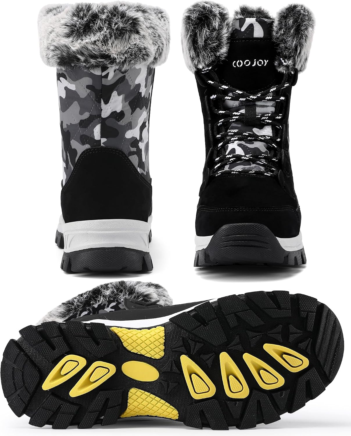 COOJOY Womens Waterproof Winter Snow Boots Warm Shoes Furry Mid Calf Lightweight Walking Hiking Booties