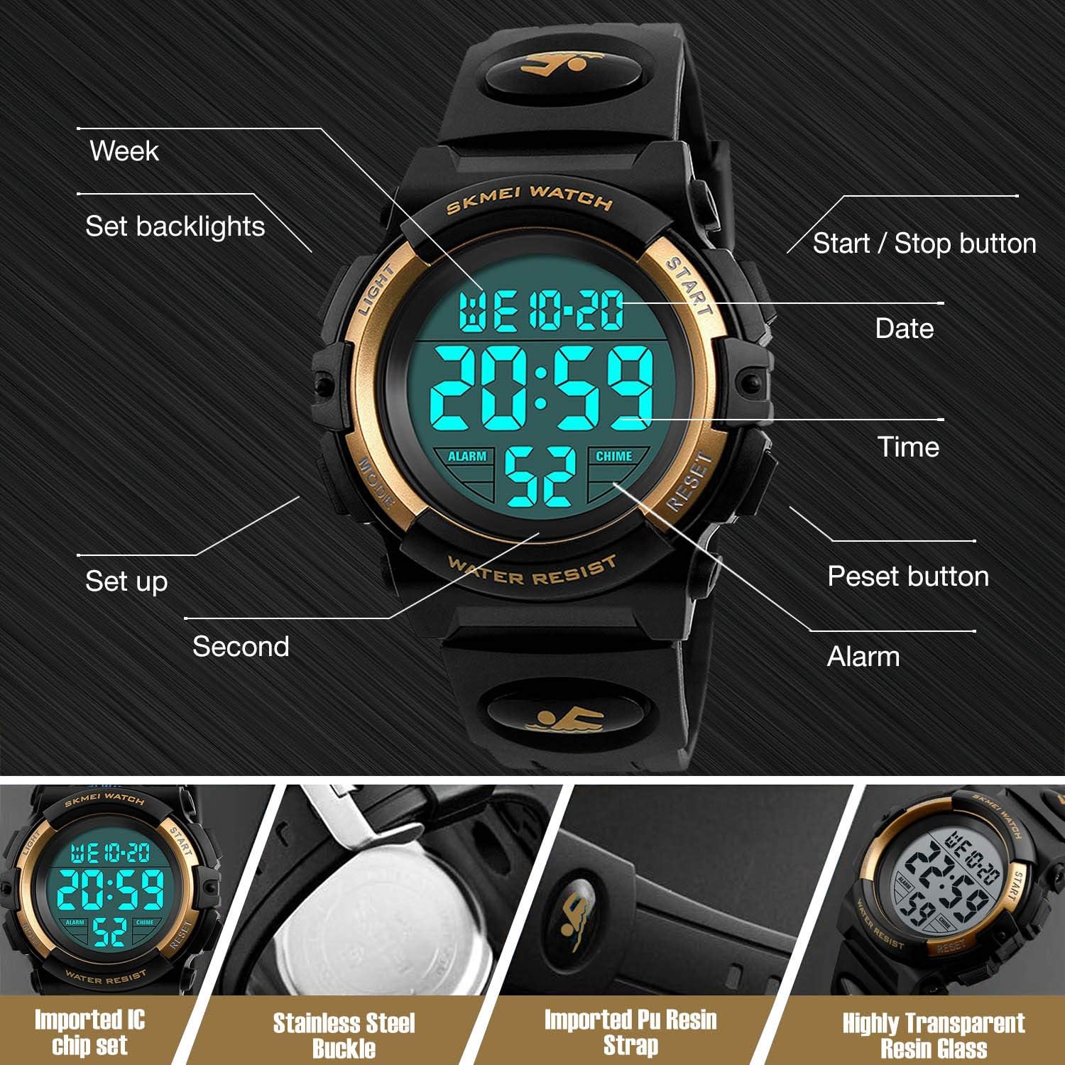 cofuo Kids Digital Watch for Boys Girls, Boys Watches Ages 3-17,Sport Outdoor Watch for Kid, 50M Waterproof Analog Multifunctional Chronograph LED Alarm Stopwatch Silicone Band, Kids Gift