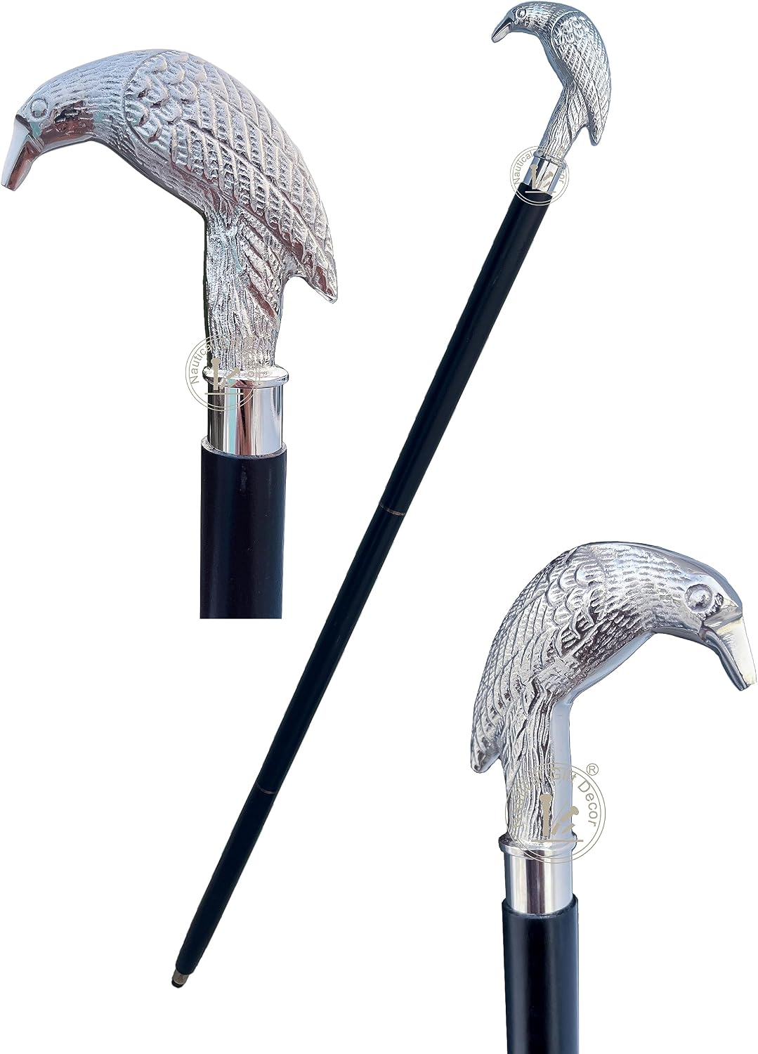 Edgar Allen Poe's Mystic Raven Gothic Walking Stick Swagger Cane, 37 Inch, Hardwood, Black