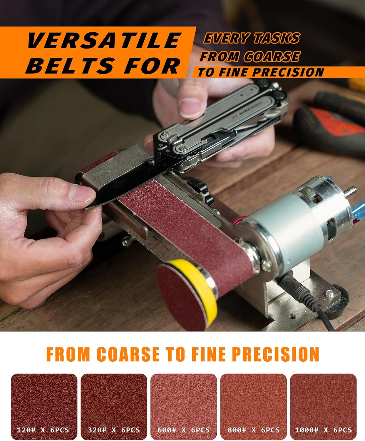 Mini Belt Sander, Electric Small Sander Knife Sharpener, 5"x6.8"x5.5" | Compact Design, Multi-Purpose, Electric Powered, Knife Sharpening, Portable Sander