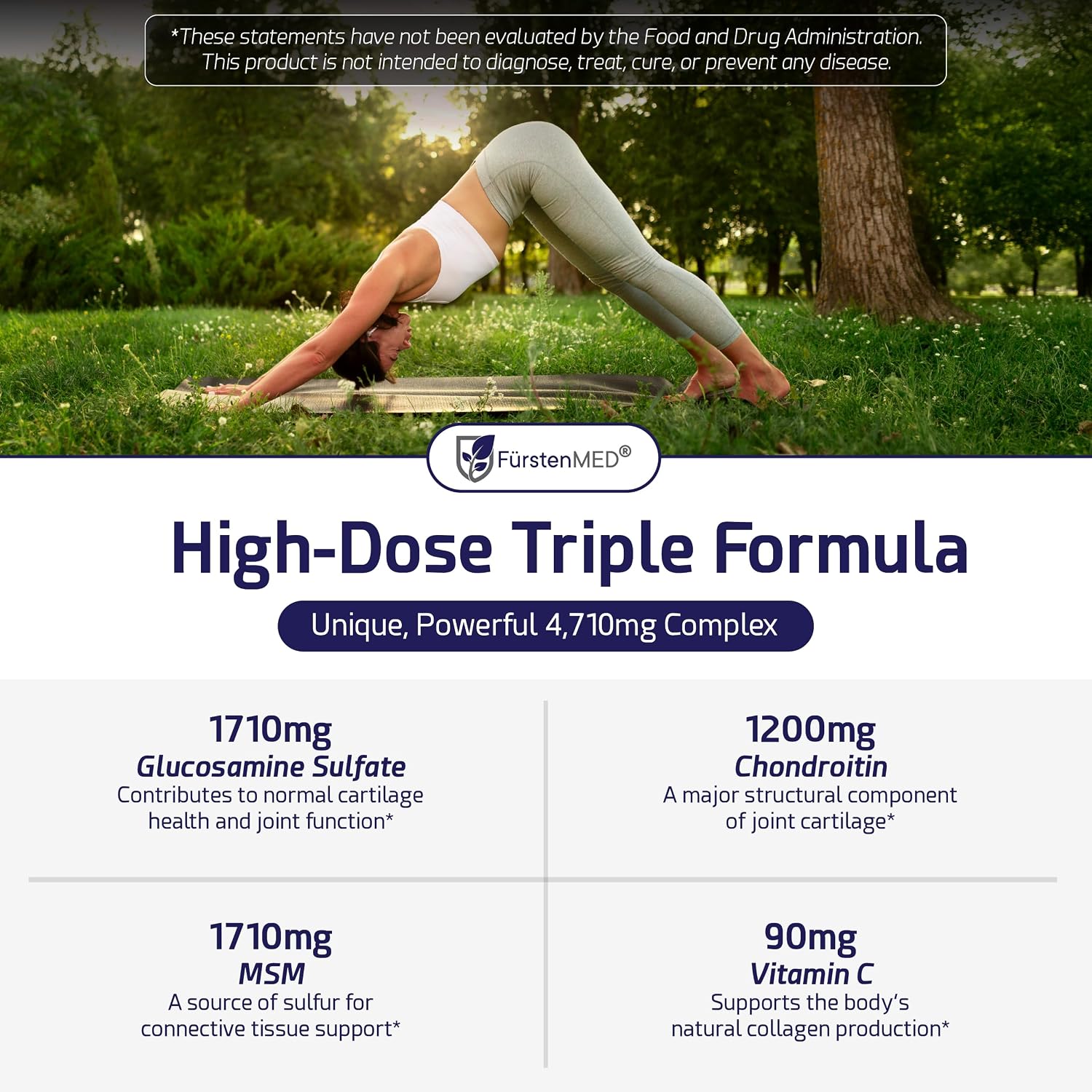 FürstenMED® Glucosamine 1710mg + Chondroitin 1200mg + MSM 1710mg + Vitamin C, High-dose Supplement 4-in-1 Complex 180 Capsules for Joint Health
