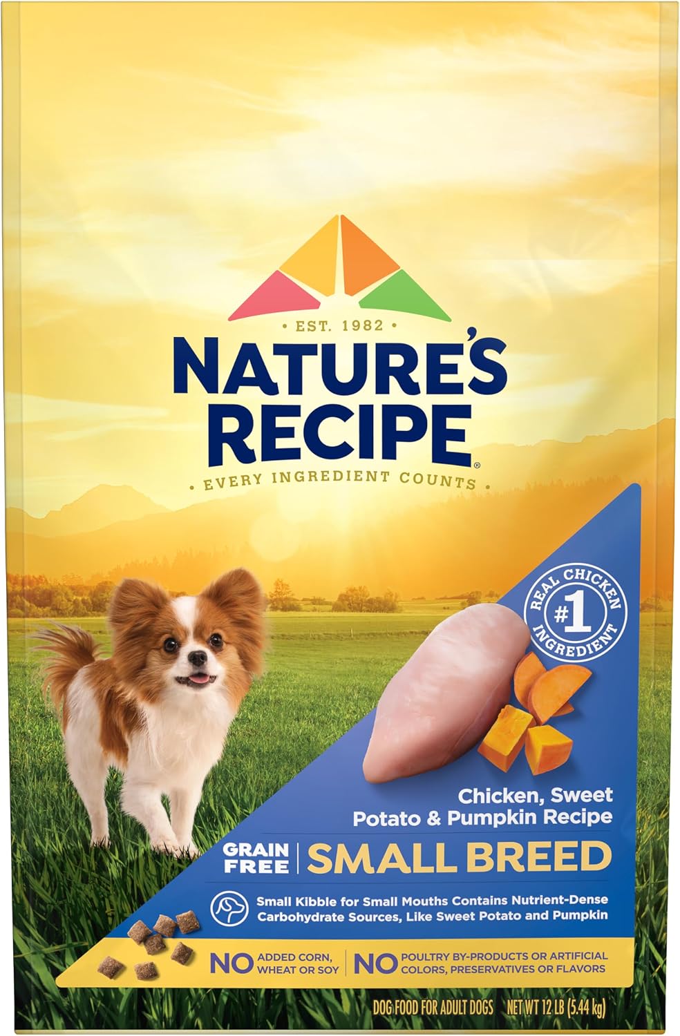 Nature's Recipe Grain Free Small Breed Dry Dog Food, Chicken, Sweet Potato & Pumpkin Recipe, 4 lb. Bag | Chicken, Sweet Potato & Pumpkin Recipe for Small Adult Dogs, Made with No Poultry By-Product Meal or Artificial Preservatives