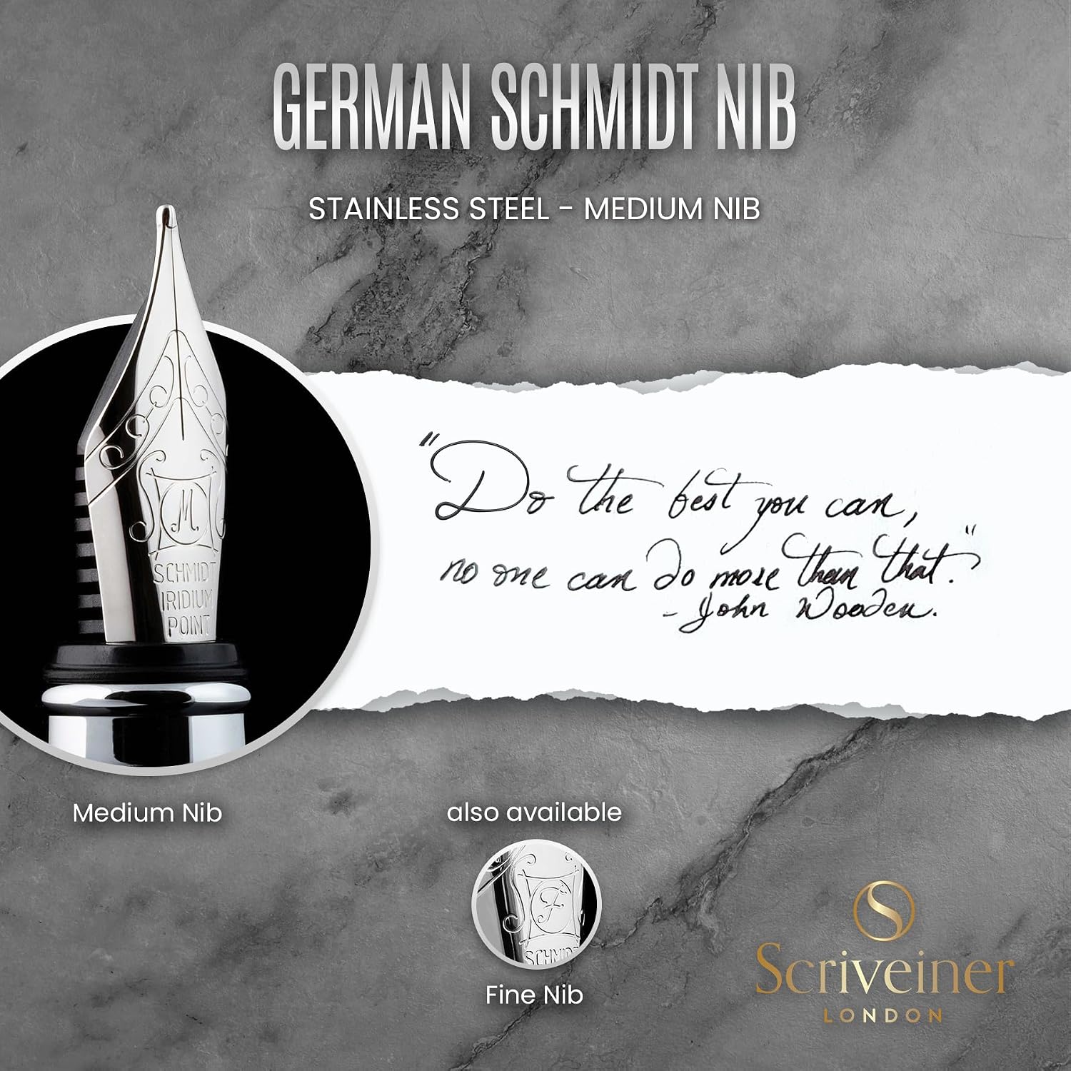 Scriveiner Silver Chrome Fountain Pen - Stunning Luxury Pen, Real Gold Finish Schmidt Gilded Nib (Medium), Best Pen Gift Set for Men & Women