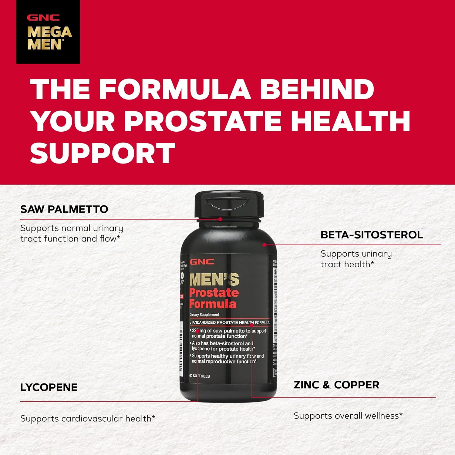 GNC Men's Prostate Formula, Twin Pack, 60 Softgels per Bottle, Supports Normal Reproductive Function