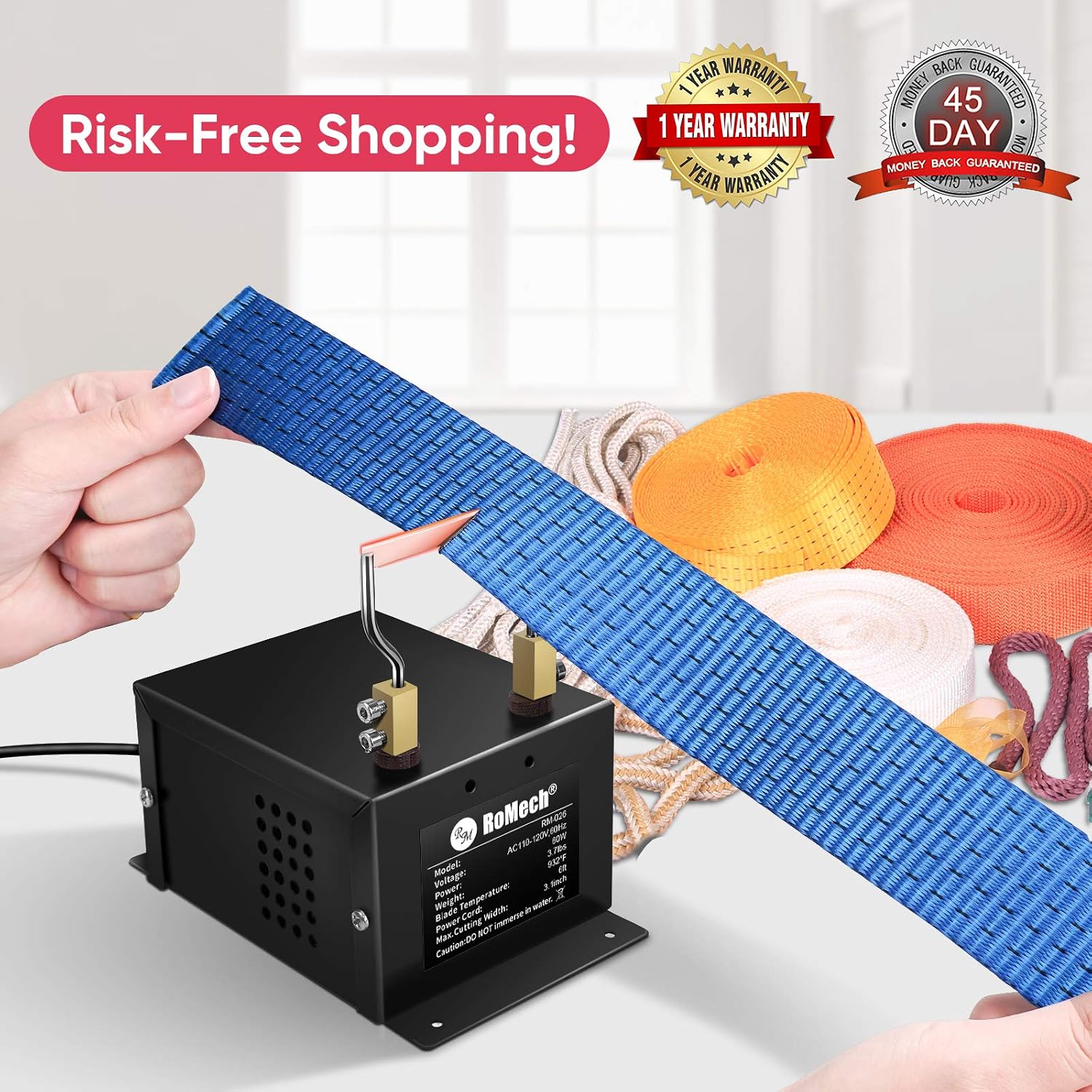 ROMECH 30W Electric Rope Cutter, Hot Knife Thermal Blade, Bench Mount Cutting Tool Kit for Braid Fabric Webbing Belting Ribbon (30W, RM-016)