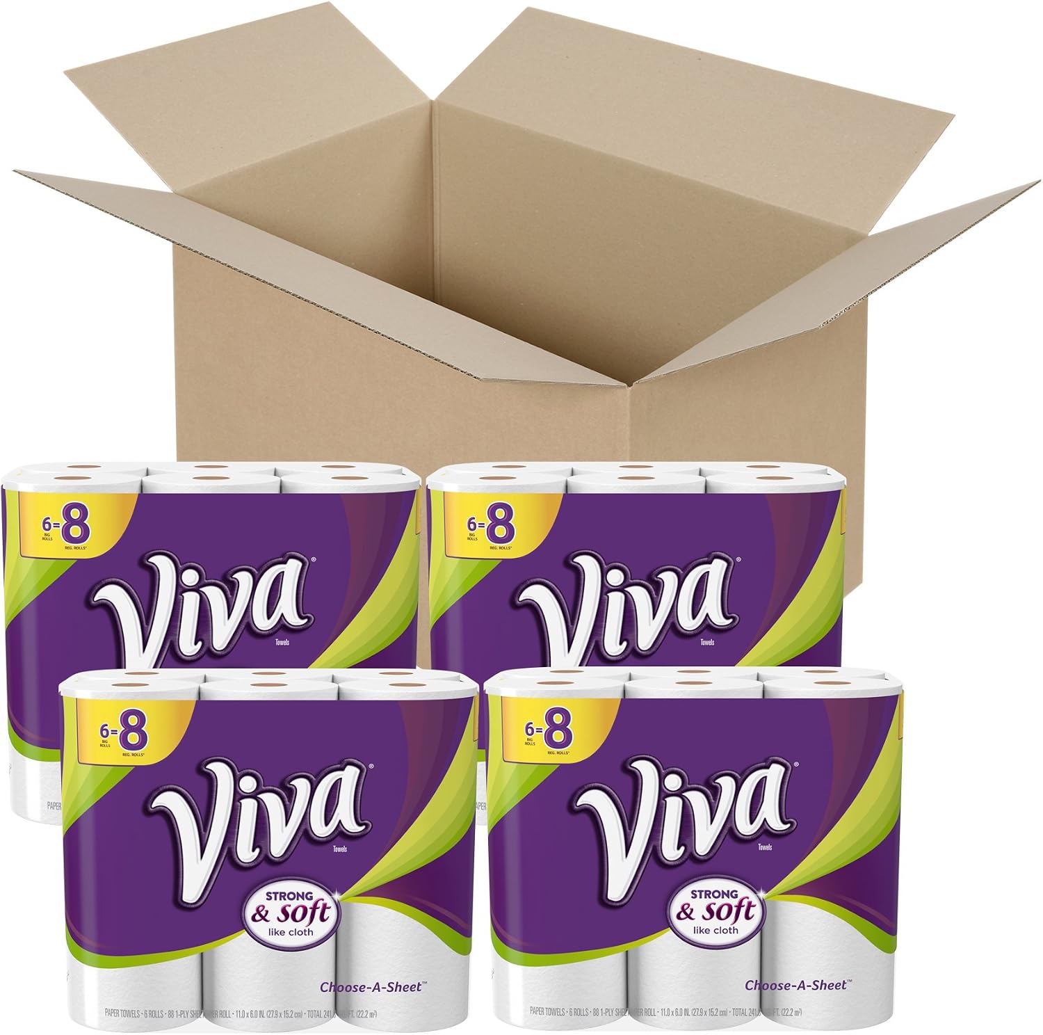 VIVA Choose-A-Sheet Paper Towels White Regular Roll 6 Count, Cloth-Like Texture, Strong & Soft Paper Towels for Ultimate Clean, 6 Count (Pack of 1)
