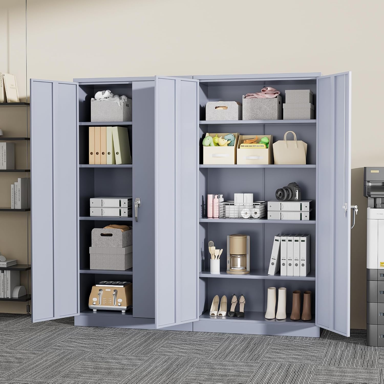 Greenvelly Steel SnapIt Storage Cabinet, 72" Locking Metal Garage Storage Cabinet with 4 Adjustable Shelves, 2 Doors and Lock for File, Office, Garage