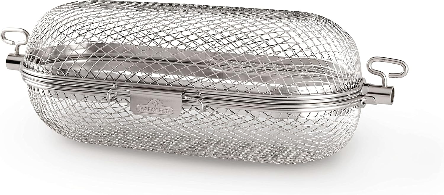 Napoleon Rotisserie Grill Basket - Stainless Steel, Fits Standard Spit Rods, Best For Wings, Fries And Roasted Veggies