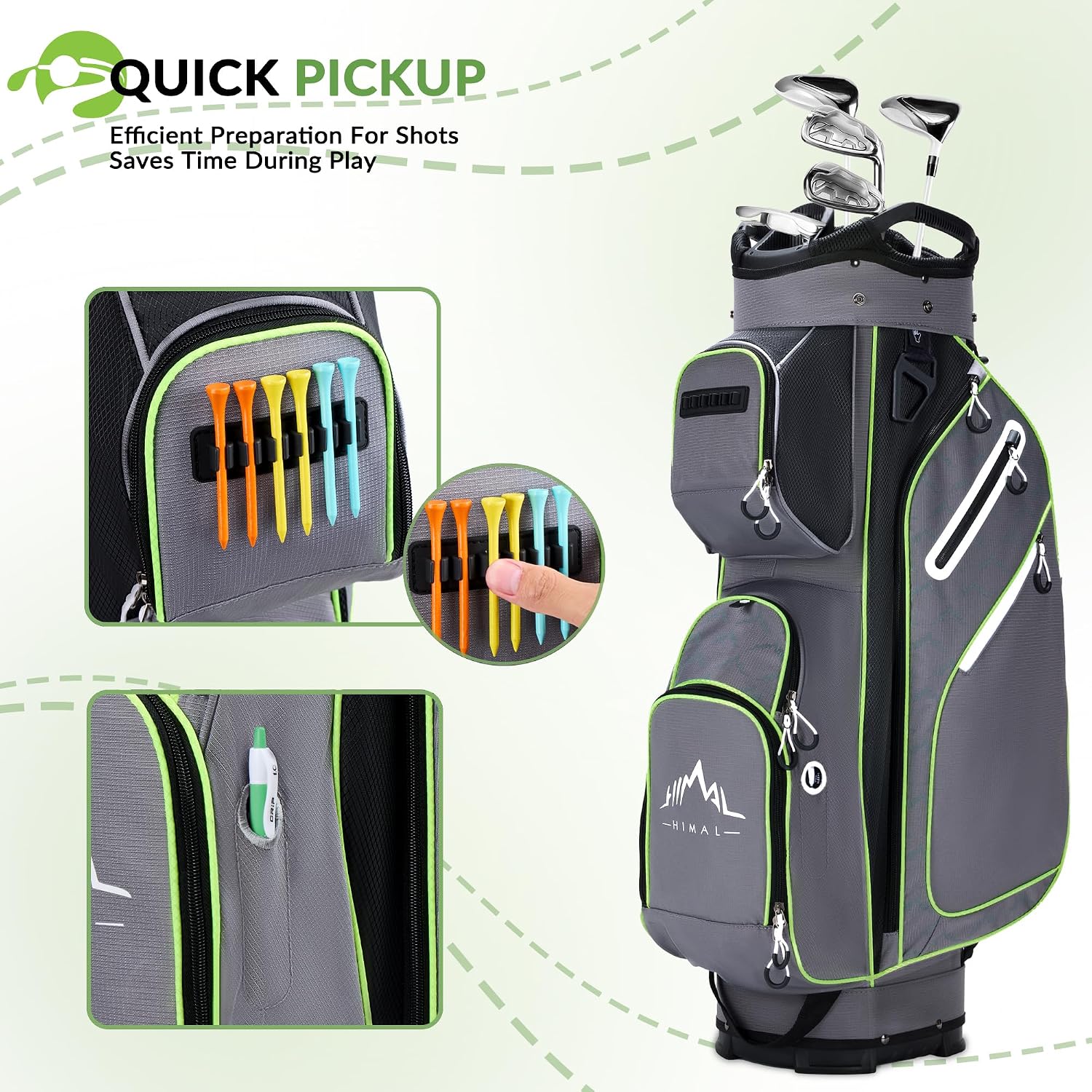 14-Way Golf Cart Bag, Full-Length Divider, Large Storage | Handles,Rain Cover,Multiple Pockets