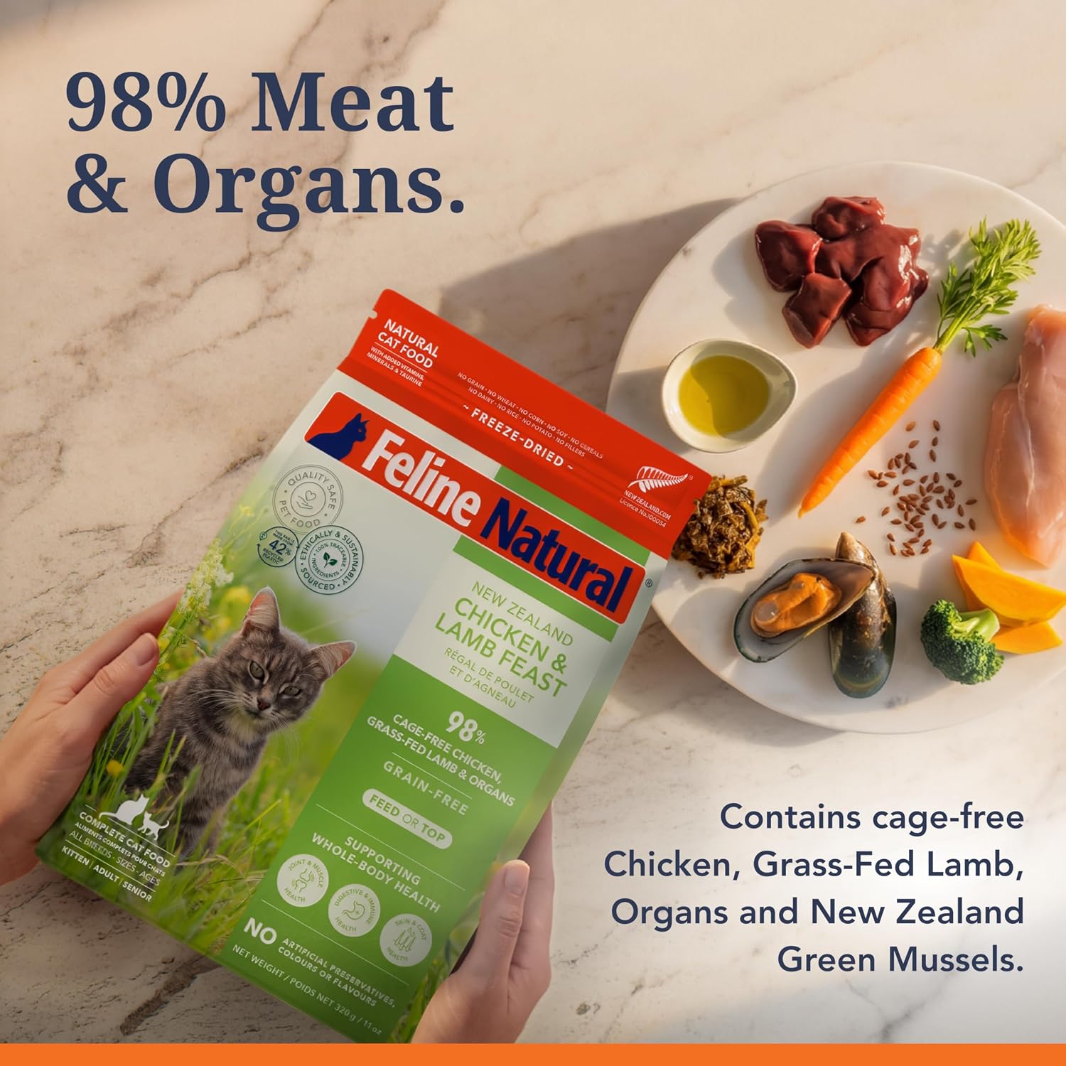 Feline Natural - High Protein Freeze Dried Dry Cat Food with 98% Meat