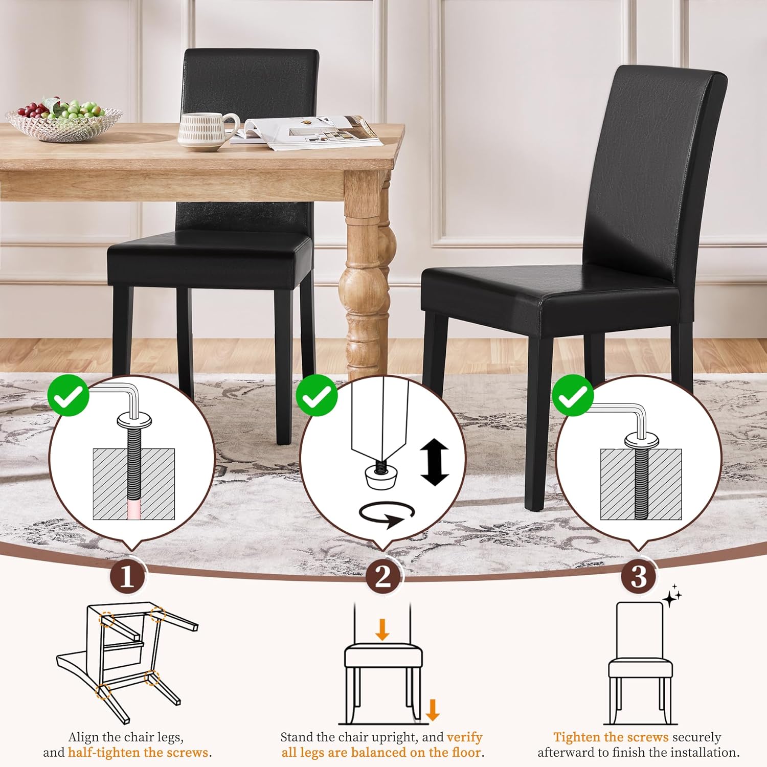 Yaheetech Dining Chairs Set of 4 Upholstered Kitchen Chairs Black