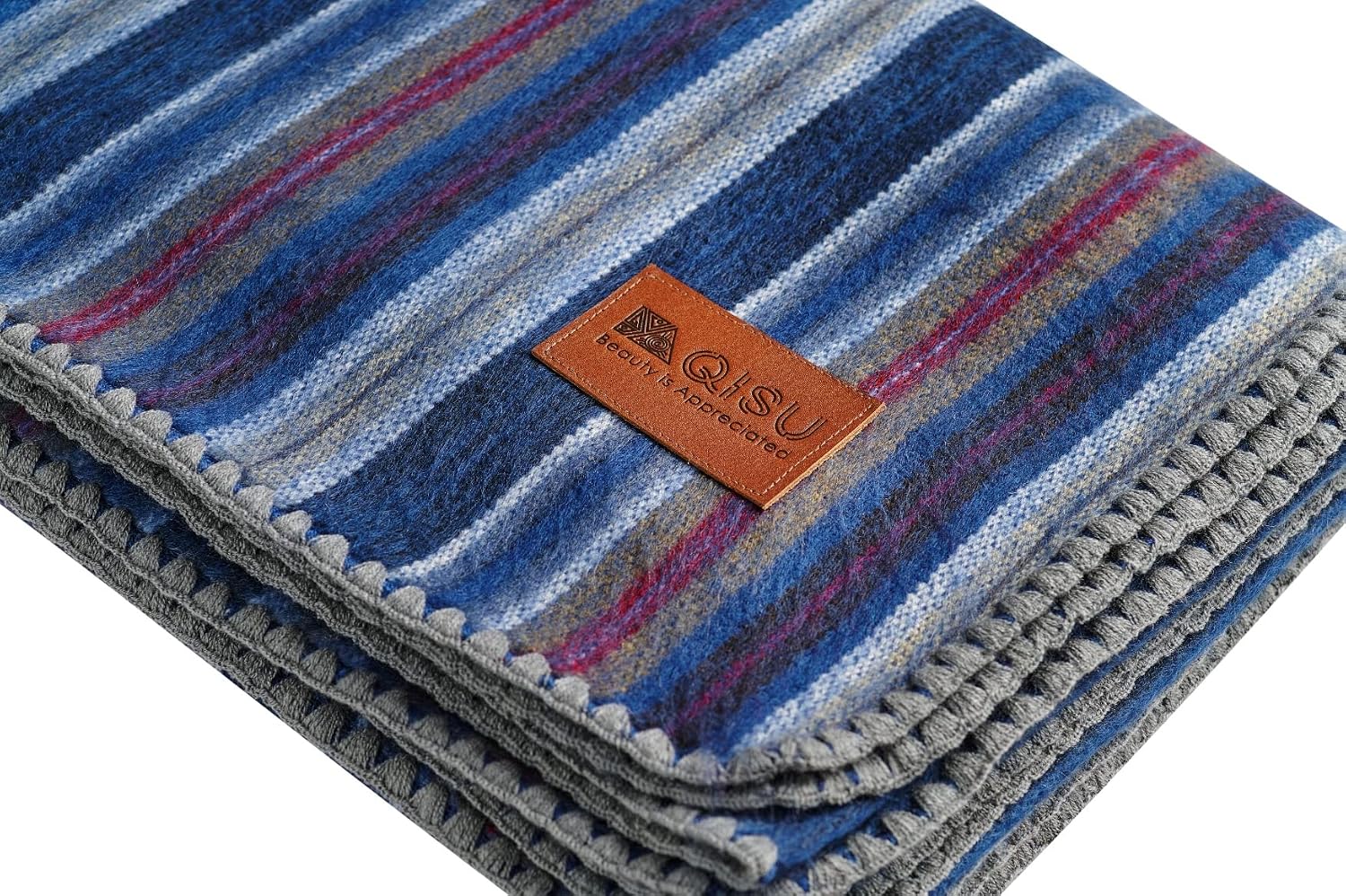 QISU Alpaca Wool Blanket Throw | Large, Beautiful, Warm, Variegated | 85 x 65 inches | Ultra-Soft, Hypoallergenic and Breathable | Non-Itchy or Scratchy Fabric (Green Variegated)