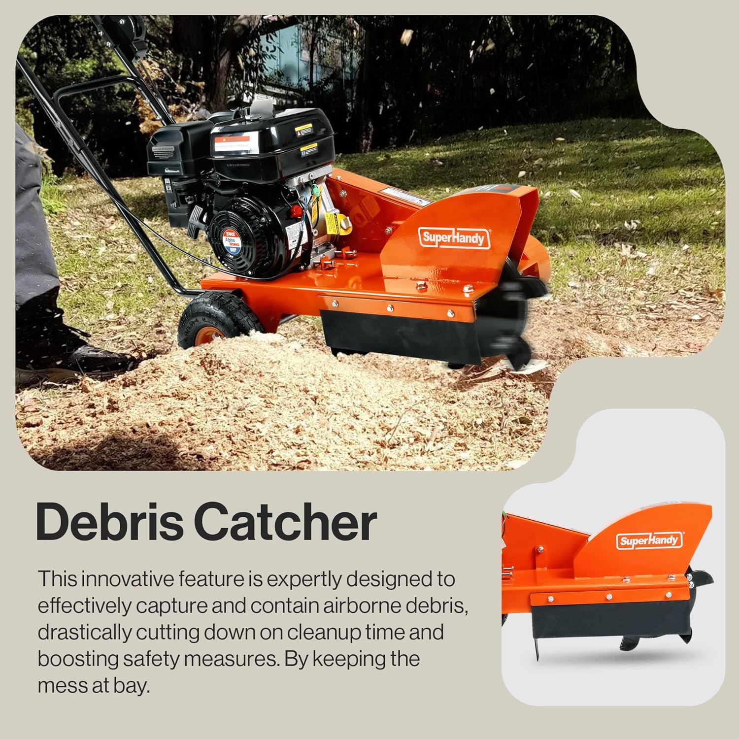 SuperHandy 9HP Gas Stump Grinder, 12-Inch Cut, 6 Carbide Teeth | Gas stump grinder for removing stumps in yards and landscaping
