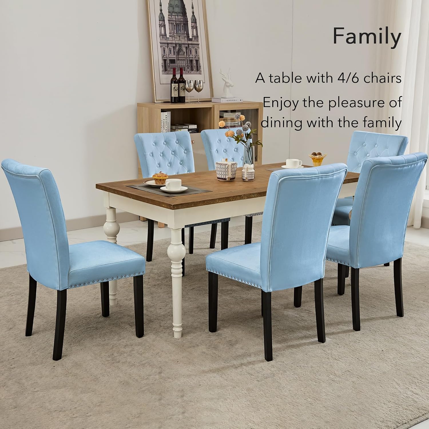 adochr Velvet Dining Chairs Set of 2, Parsons Kitchen Chair, Blue