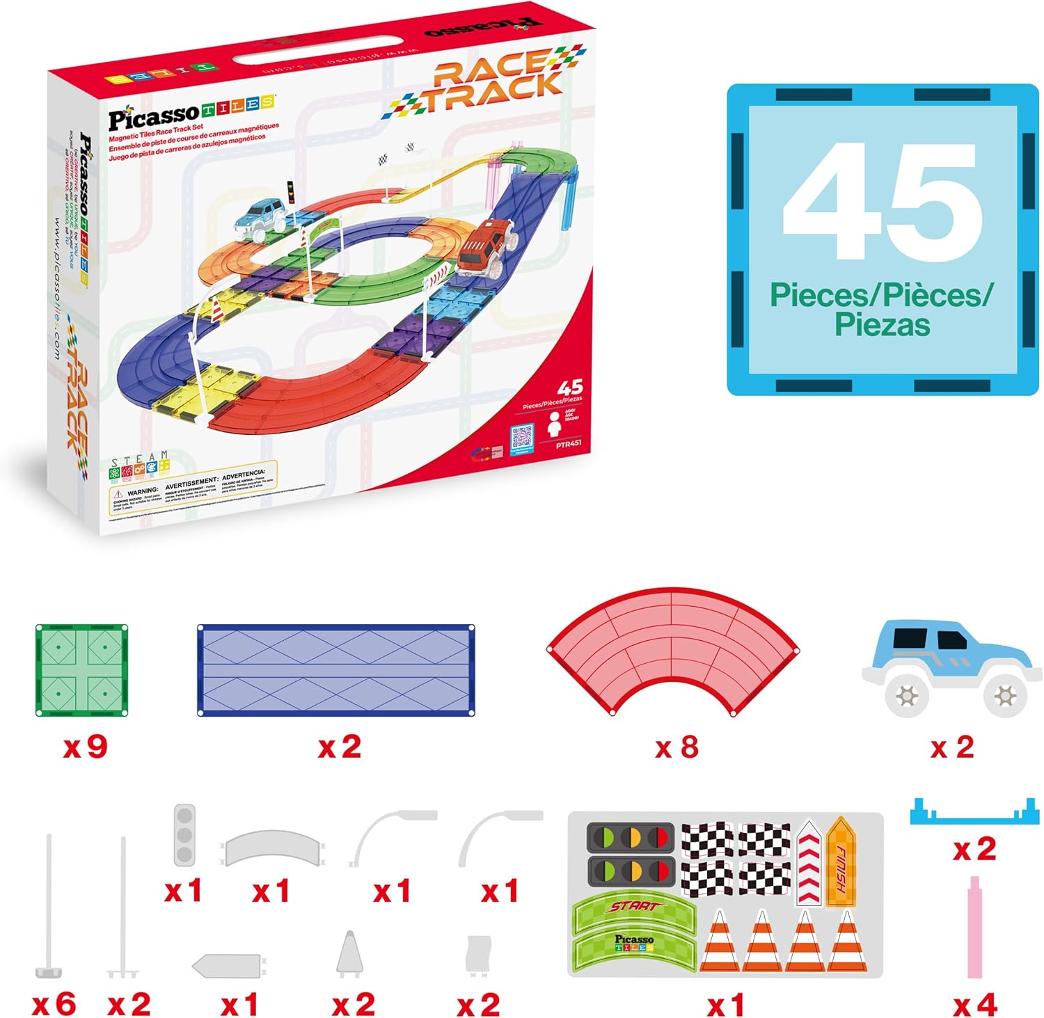 PicassoTiles Race Track Add-On Railway Magnetic Tiles STEM Construction Toy