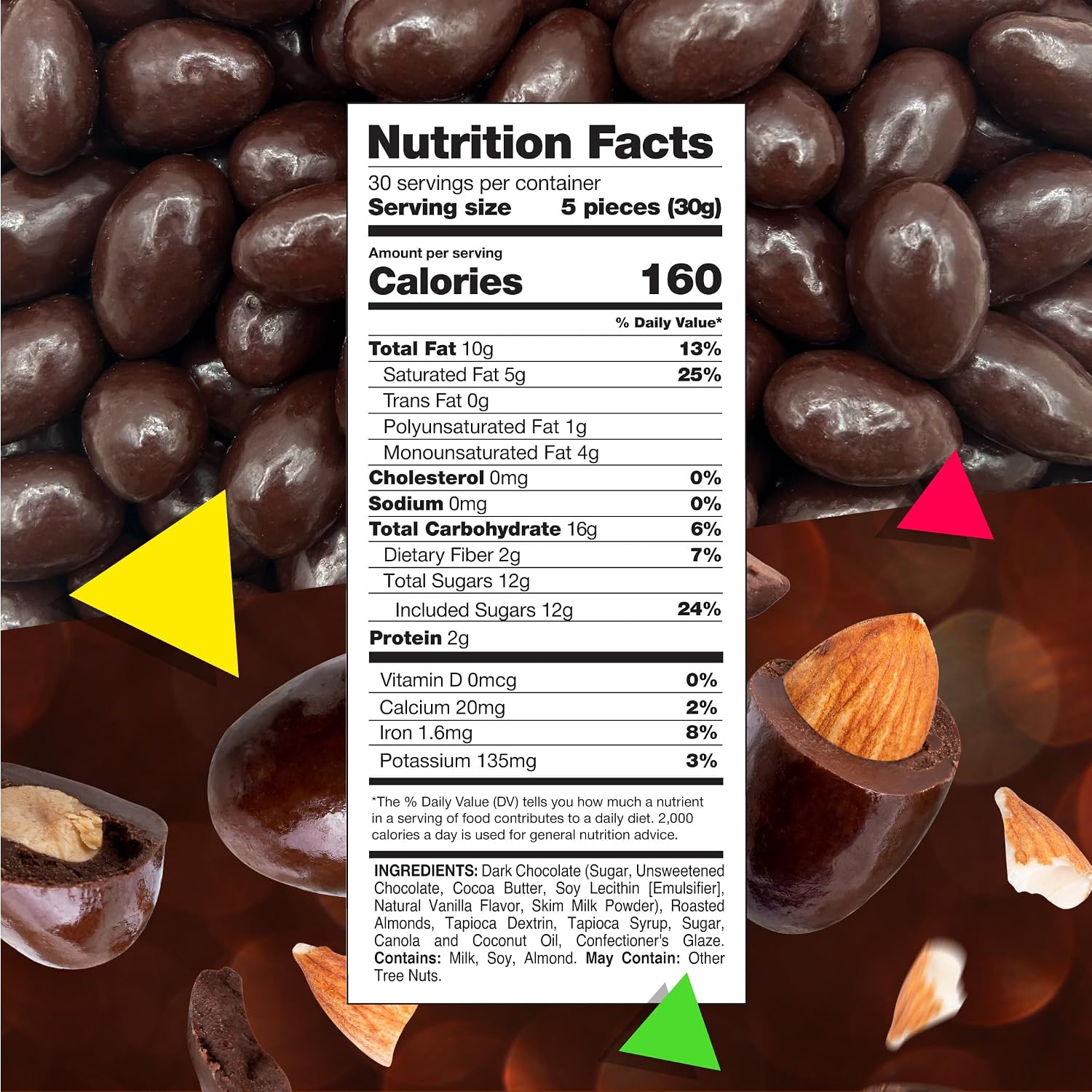 Dark Chocolate Covered Almonds, Chocolate Nuts, 2 Lb Bag