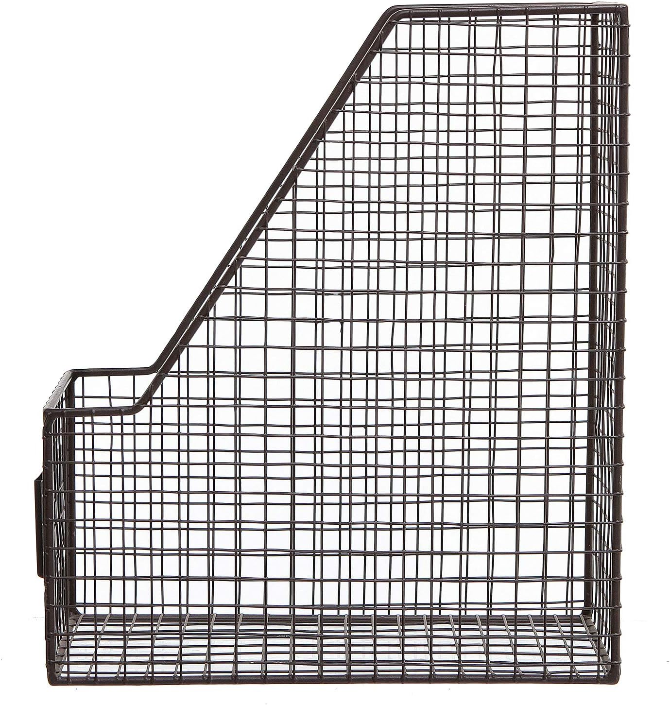 MyGift Metal Wire Magazine Holder in Rustic Brown Finish, Desktop Document and File Folder Storage Bin with Chalkboard Label for Home, Office, School