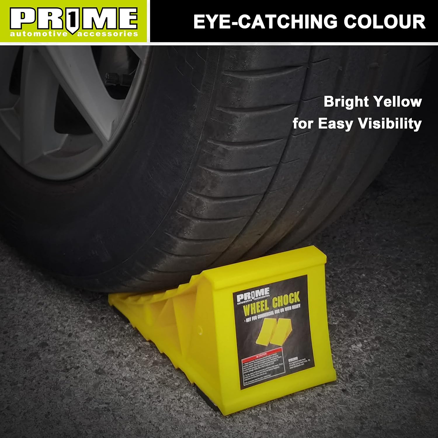 PR1ME Wheel Chocks with Non-Slip Base for RV & Trailer. 2 Pack Heavy Duty Wheel Chock with Bright Yellow. Lightweight Wheel Stoppers for Cars Camper