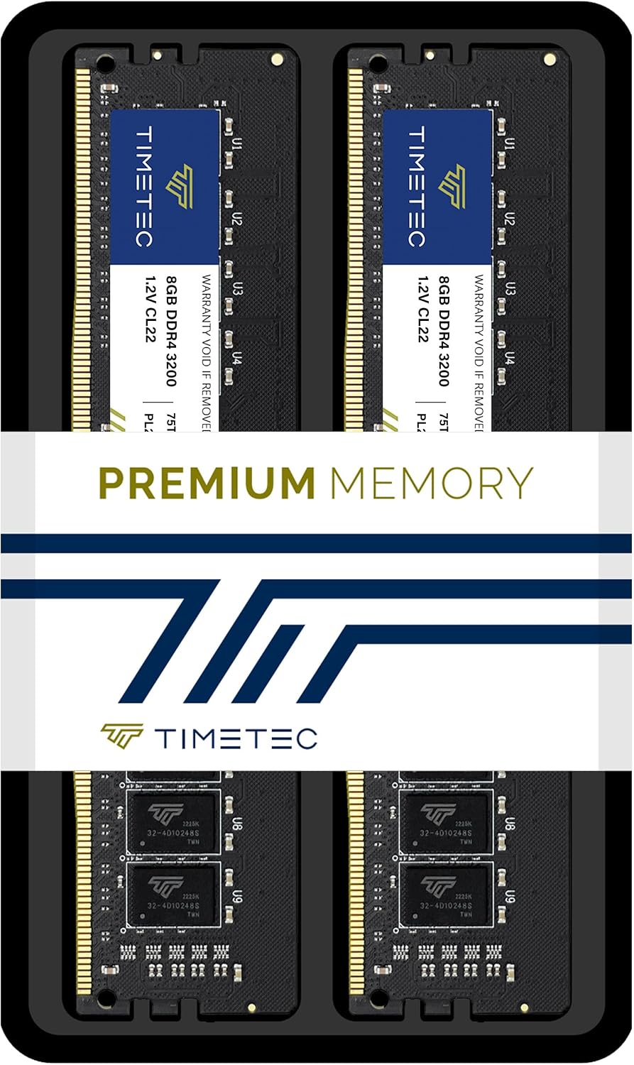 Timetec 16GB KIT (2x8GB) DDR4 3200MHz (PC4-3200AA) PC4-25600 UDIMM Desktop RAM – 288-Pin 1.2V CL22 Non-ECC Unbuffered DIMM Memory Module Upgrade