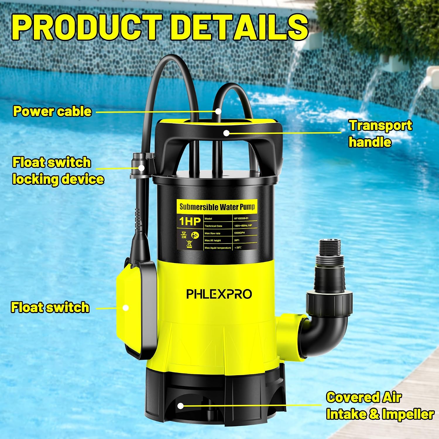 1/2HP Automatic Submersible Sump Pump, 5300 GPH Water Pump | 3/4" Garden Hose Check Valve Adapter, 2650 GPH Water Removal for Swimming Pool Cover Hot Tubs Flooded House Basement