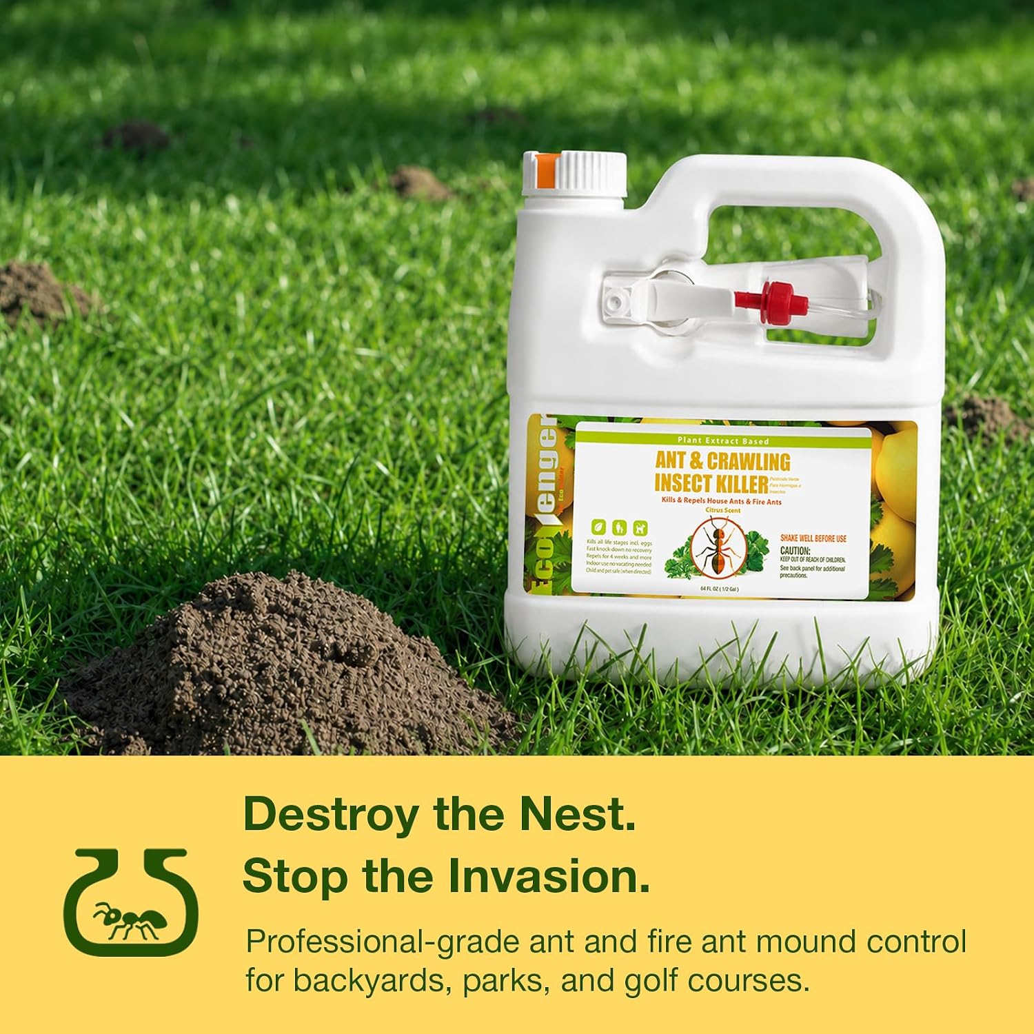 EcoVenger By EcoRaider Ant Killer & Crawling Insect Killer, 16 OZ Ready to Use, Indoor & Outdoor, Kills & Repels, Lasting Prevention, Natural & Non-Toxic Plant Based Formula, Pleasant Citrus Scent