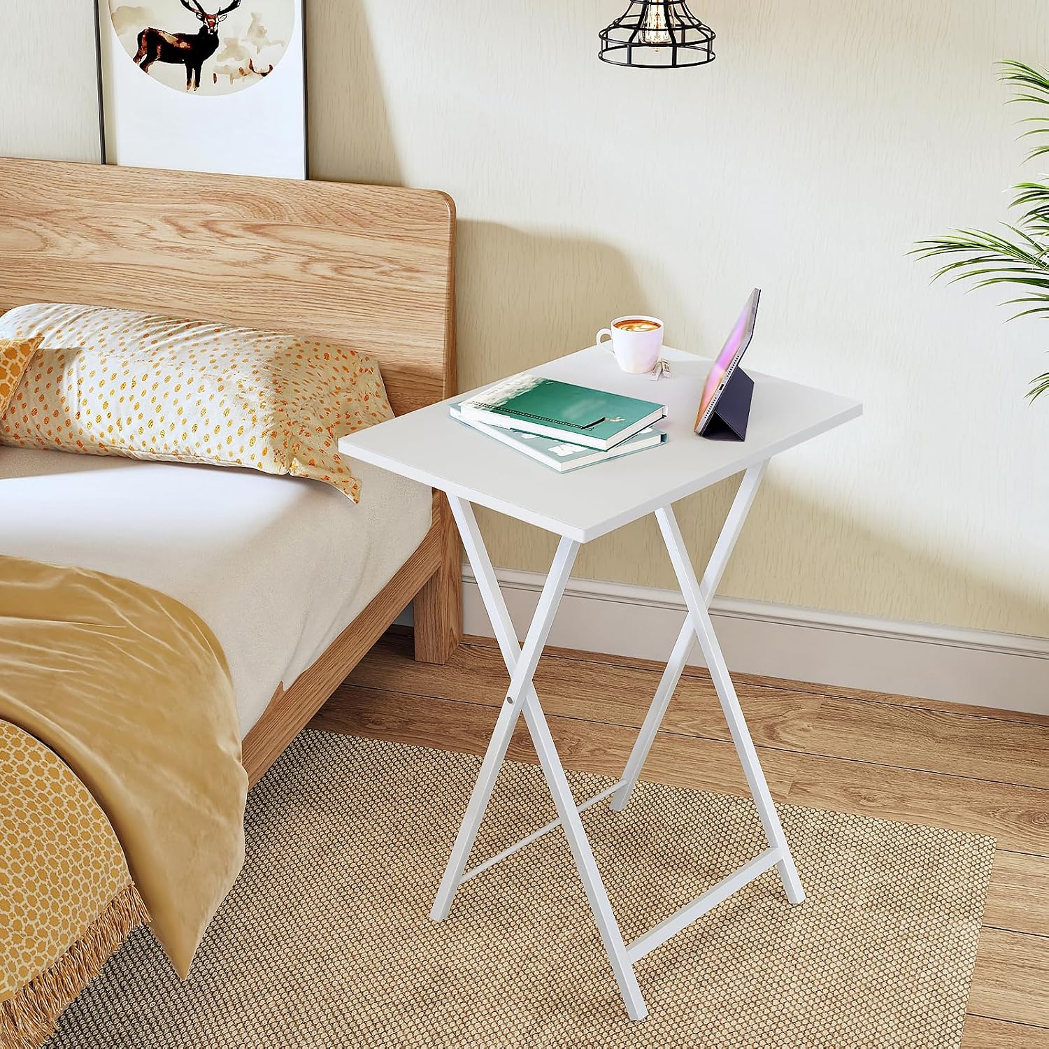 HOOBRO Folding TV Tray Tables, Set of 2 Side Table for Small Space, Industrial Snack Tables for Eating at Couch, Stable Metal Frame, Easy Assembly