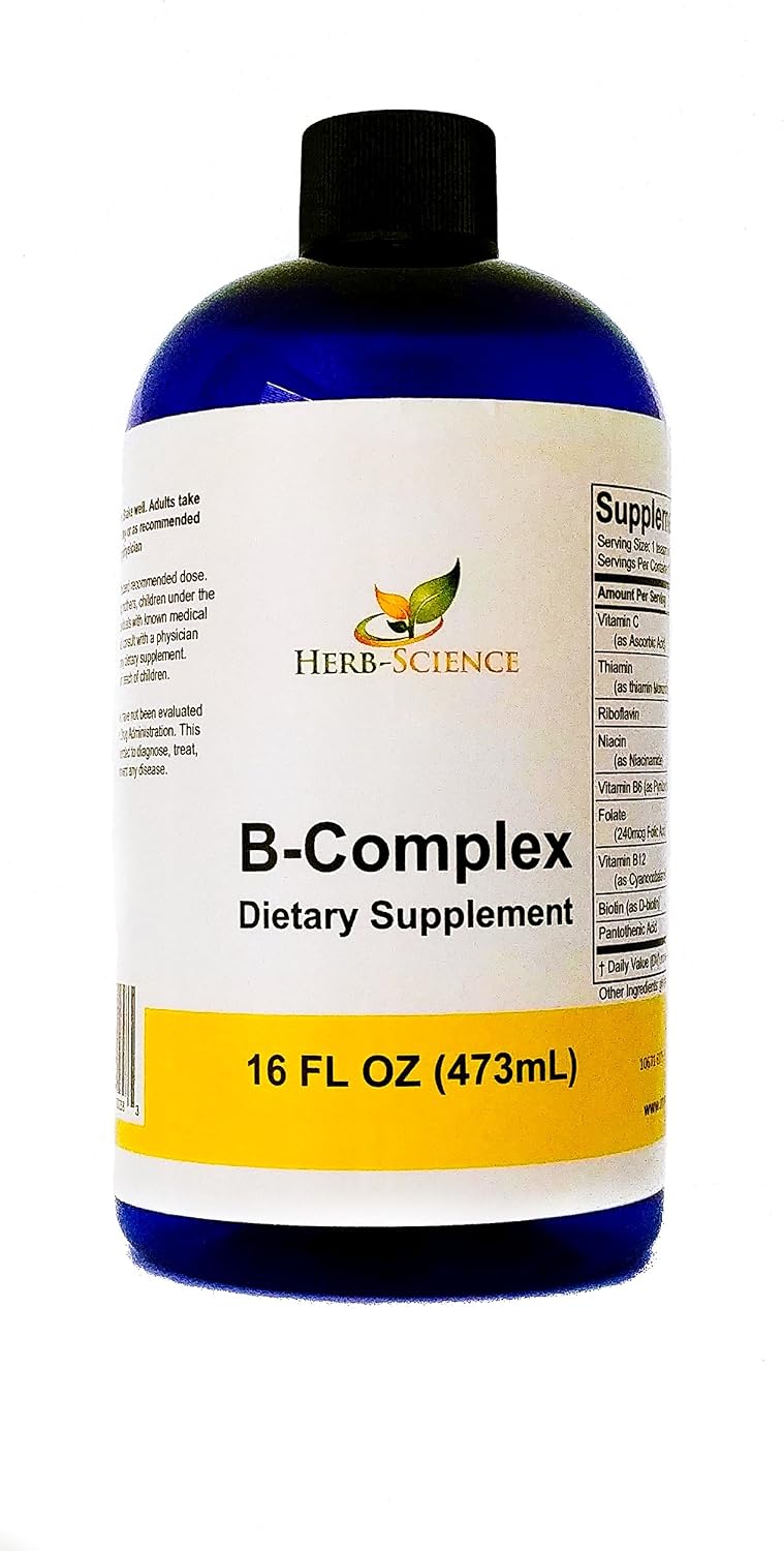 Vitamin B-Complex, Super B Complex Vitamins with Vitamin C Liquid, 16 oz - All B Vitamins Including B1, B2, B3, B5, B6, B7, B9, B12, Folic Acid