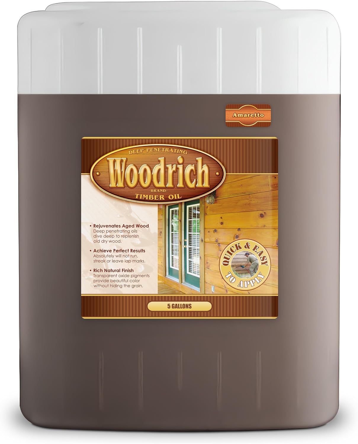 Timber Oil Deep Penetrating Stain for Wood Decks, Fences, Siding, and Log Cabins - 5 Gallons, Amaretto (Covers 750 sq. ft.)
