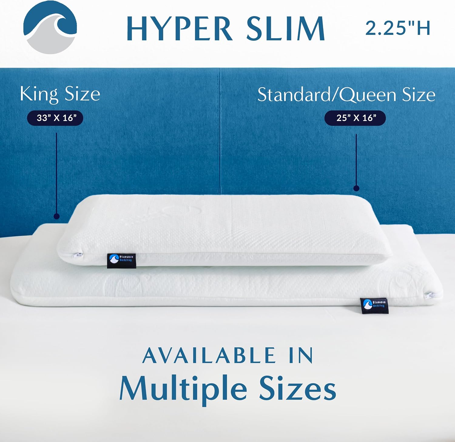Bluewave Bedding Hyper Slim Gel Memory Foam Pillow for Stomach and Back Sleepers - Thin
