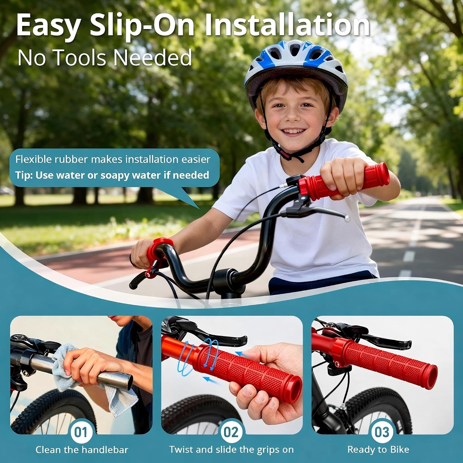 CHUNZEXI 4 PCS Bike Handlebar Grips, Rubber Bicycle Bar Grips Replacement, Non-Slip Handle Grips for Kids Bikes, Scooters, BMX