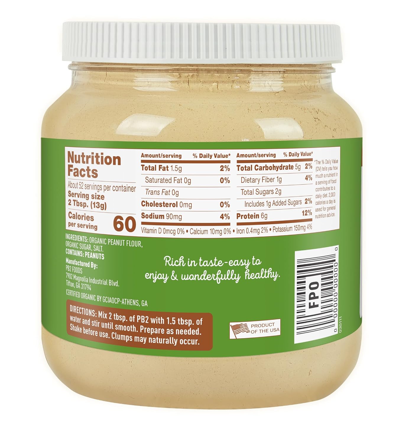 PB2 6.5oz Organic Powdered Peanut Butter - USDA Organic Certified, Non-GMO Project Verified, Gluten-Free