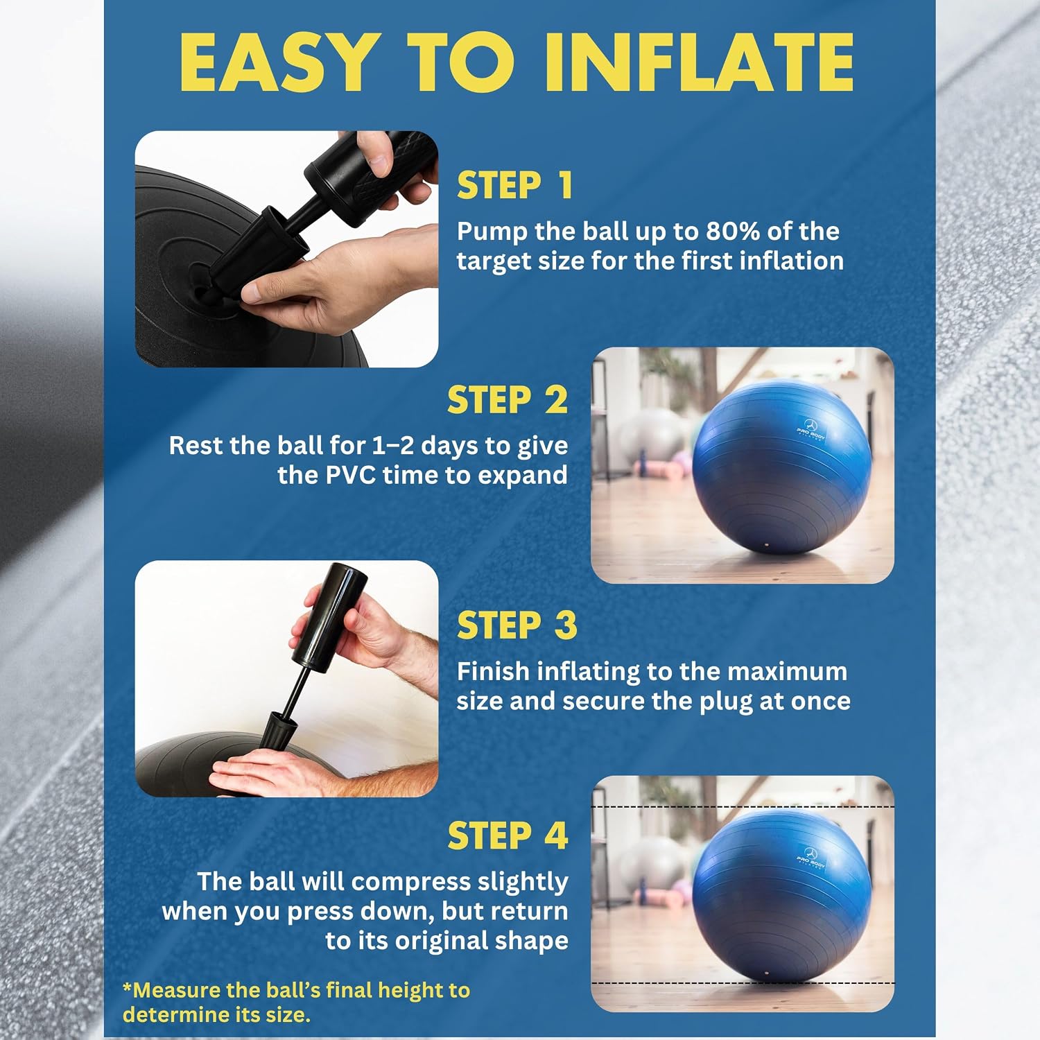 ProBody Pilates Yoga Ball - Gym Grade Exercise Ball | Sizes 45/55/65/75/85 cm, 880 lb Load, CA 10P Cert, PT & Prenatal Use, Recommended by OBs, Pump