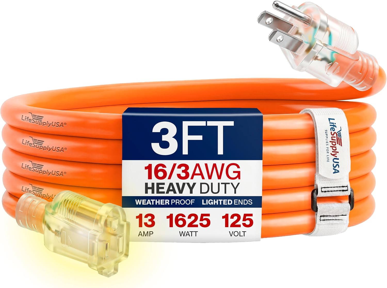 25ft Outdoor/Indoor Extension Cord 12/3 Gauge Extra Heavy Duty 3 Prong SJTW, Waterproof, Flexible Cold-Resistant Long Power Cord,15A 125V 1875W, Yellow by LifeSupplyUSA