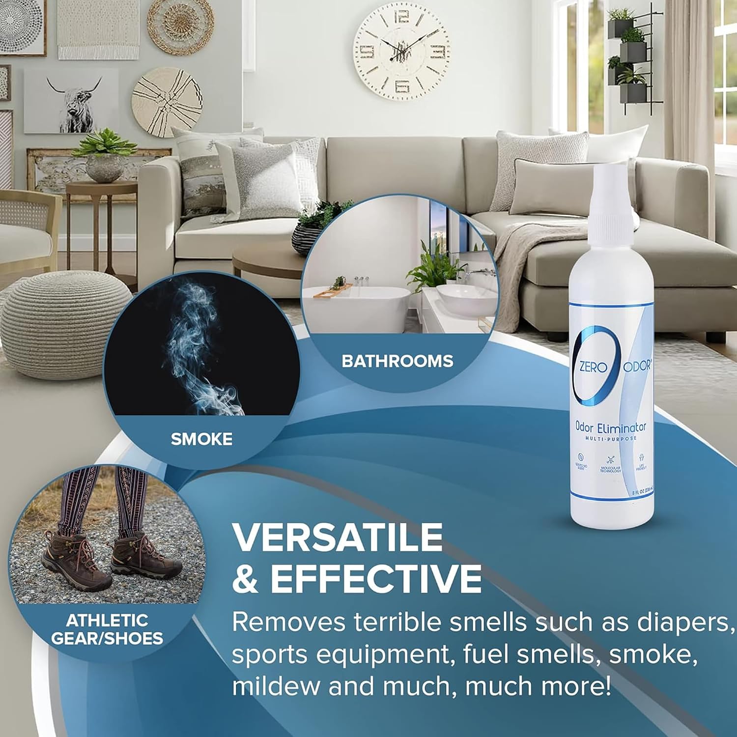 Zero Odor - Multi-Purpose Strong Odor Eliminator for Home, Office, Car, Bathroom, Hotel, Room Deodorizer, and Odor Neutralizer, 16oz