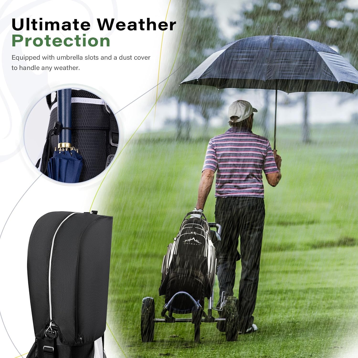 Golf Cart Bag, 14-Way Divider Top, Large Storage | Umbrella Holder,Handles