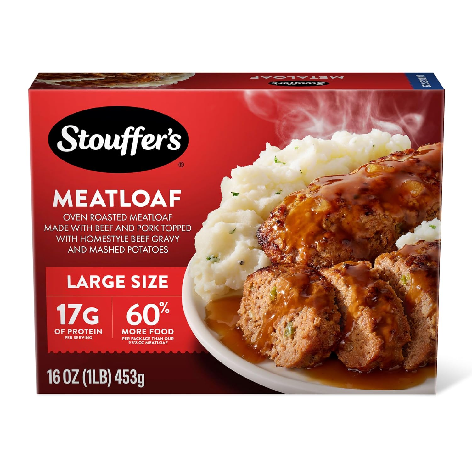 Stouffer's Classic Meatloaf, Single Serve Frozen Meal, 16 Oz | Made with beef and pork topped with homestyle beef gravy and mashed potatoes