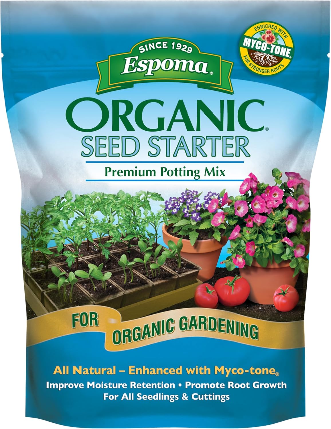 Espoma Organic Seed Starter Premium Potting Soil Mix - All Natural & Organic Seed Starting Mix with Mycorrhizae. for Organic Gardening, 8 qt, Pack of 1