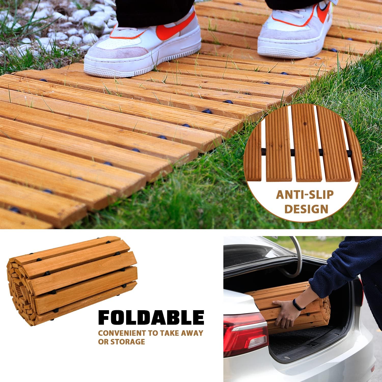 Worth Garden 9 ft. Wooden Garden Pathway - 17 in. W Roll Out Straight Walkway for Outdoor Patios, Gardens, Yard, Beach Boardwalks