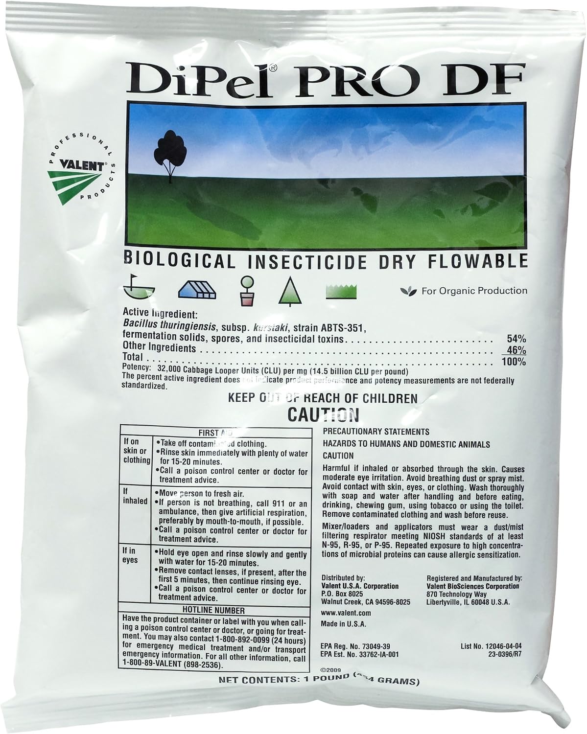 Valent USA Dipel Pro DF Biological Insecticide BT 54%, 1lb Bag