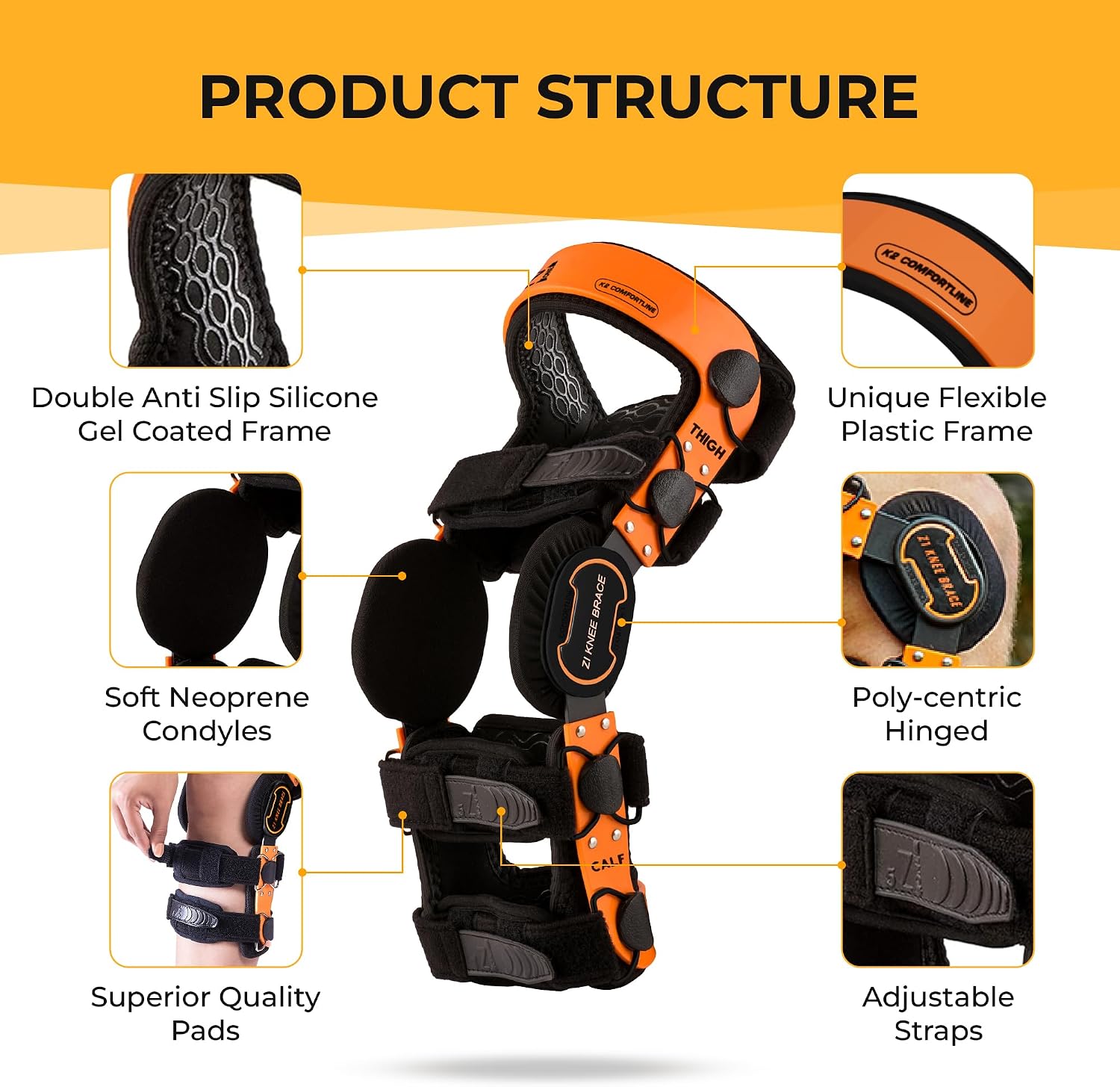 Z1 K2 Knee Brace – Ideal for Prevention PCL ACL MCL LCL/Meniscus Tear/OA/Arthritis/Osteoarthritis/Ligament Tear/Running/Sports Injury/Joint Pain/Offloader ~ Men ~ Women (S6)