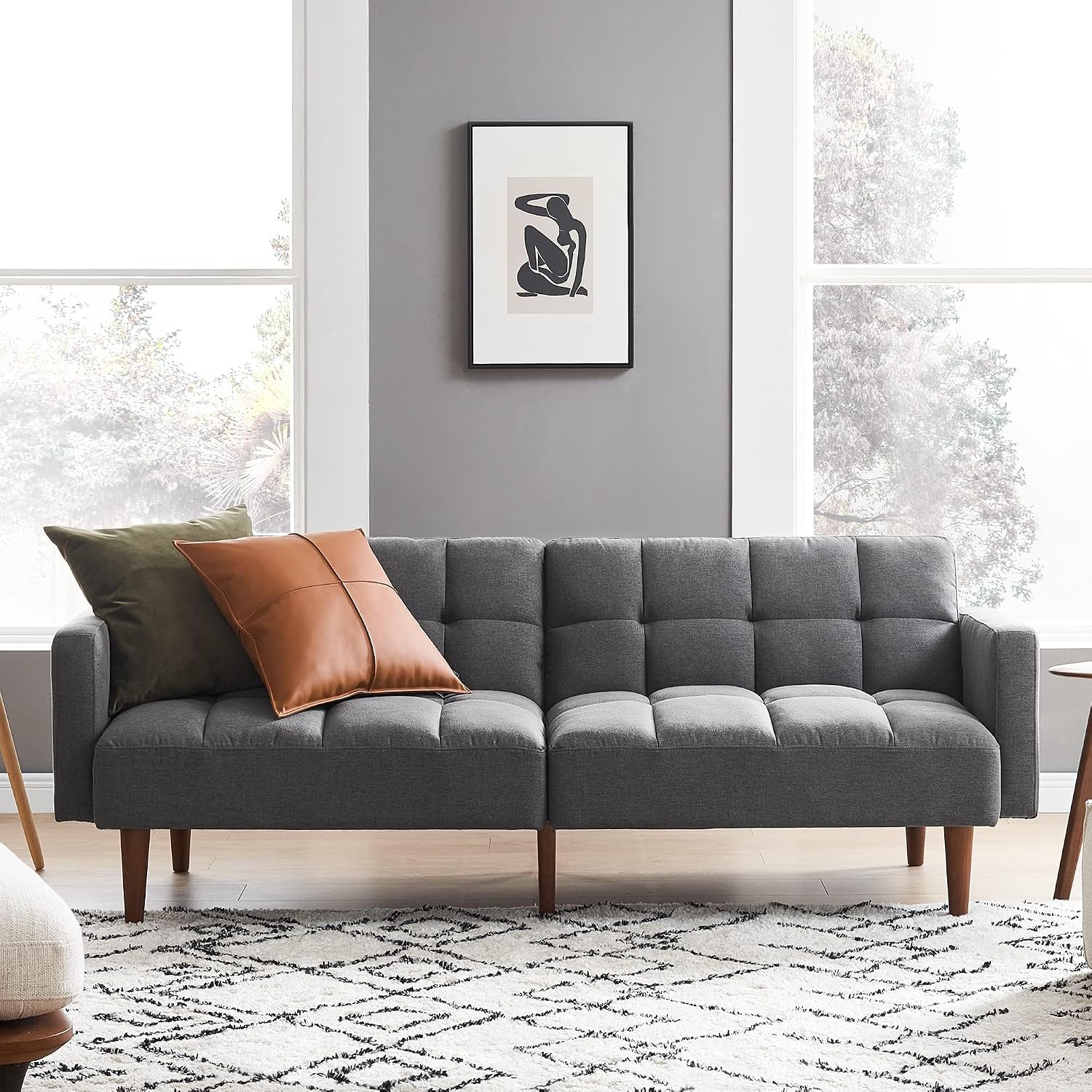 mopio 76.4" Futon Sofa Bed Chevron Styled, Sleeper Couch (Old Rosa Velvet)