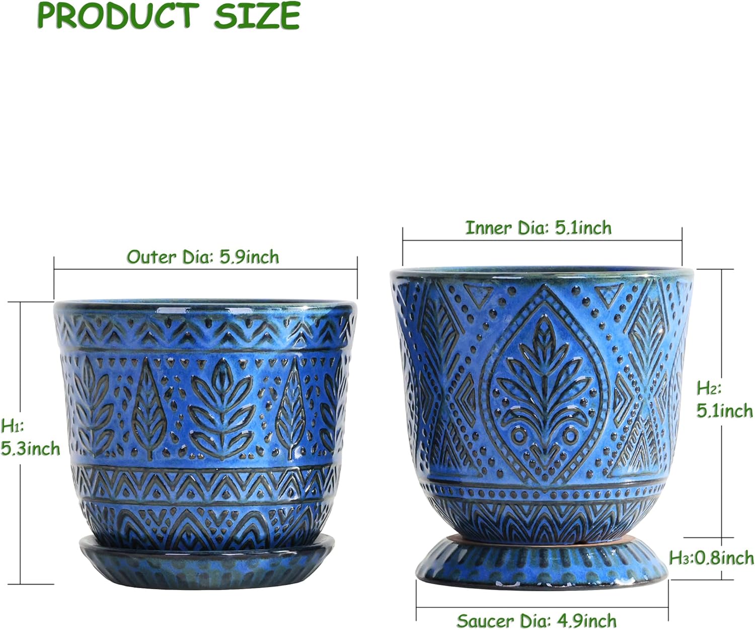 Gepege Ceramic Plant Pots, 6 Inch Indoor Planters with Drainage & Saucers