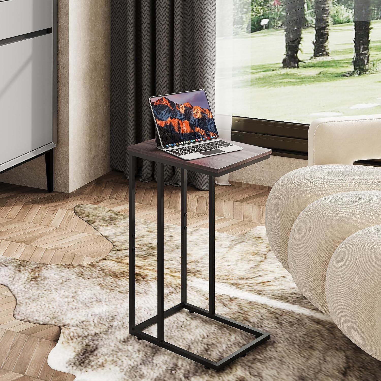 WLIVE C Shaped End Table, Small Side Tables for Sofa and Bed, Couch Table that Slides Under for Living Room, Bedroom, Home Office, Small Spaces