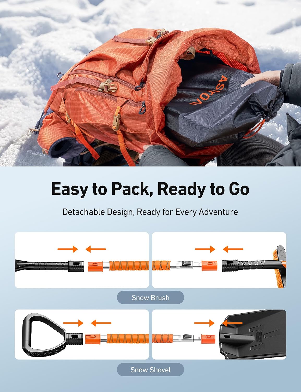 AstroAI 2" 1 Ice Scraper & Snow Shovel Kit, 47.2" Ice Scrapers for Car Windshield and 360° Pivoting Snow Brush