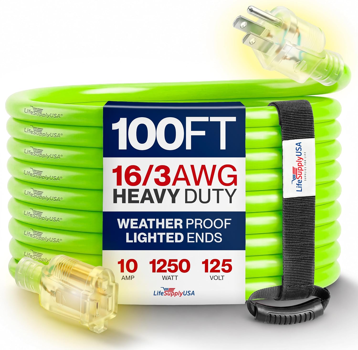 25ft Outdoor/Indoor Extension Cord 12/3 Gauge Extra Heavy Duty 3 Prong SJTW, Waterproof, Flexible Cold-Resistant Long Power Cord,15A 125V 1875W, Yellow by LifeSupplyUSA
