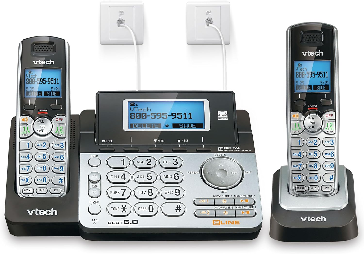 VTech DS6101 Accessory Handset for DS6151 Series, Black/Silver | 2-Line Cordless Phone, Answering System, Expandable up to 12 Handsets, Intercom & Conference